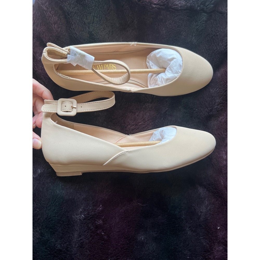 Dream Pairs Womens Nude Beige Ankle Strap Low Wedge Pumps Shoes Size 7